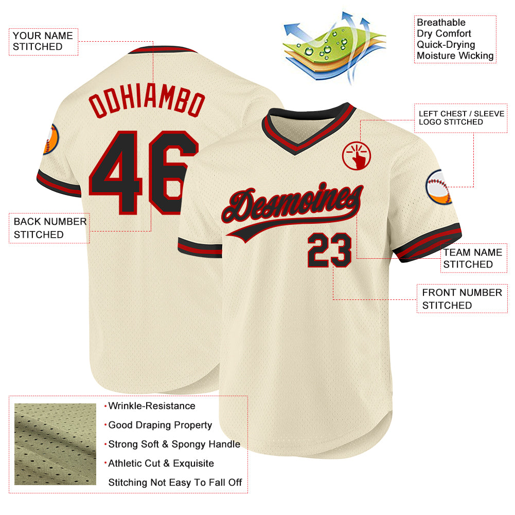Personalized Cream Black-Red Authentic Throwback Baseball Jersey Team Custom Name and Number Custom Name Number Authentic Baseball Jersey - Personalized Black-Red Throwback Team Jersey Personalized Cream Black-Red - Image 3