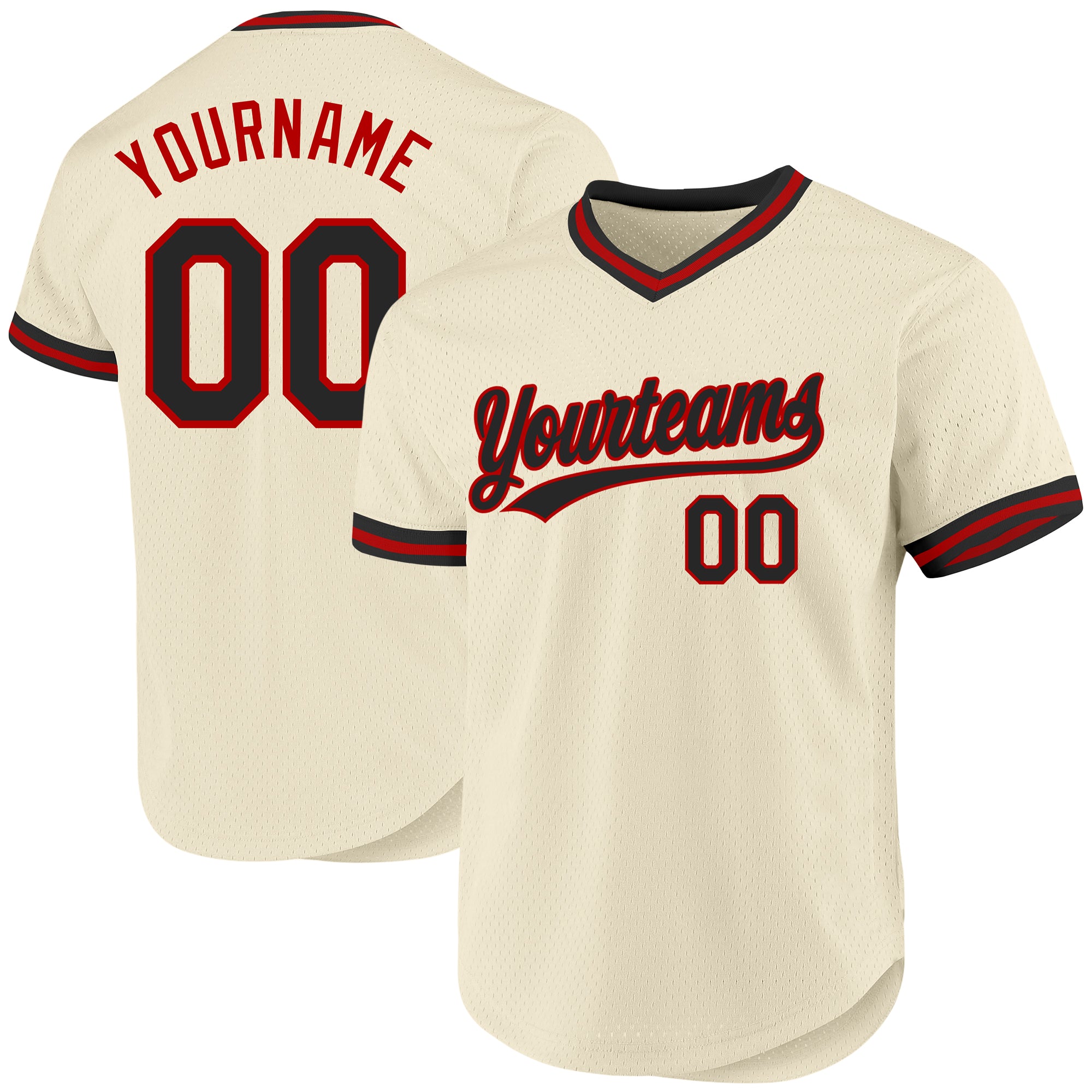 Custom Name Number Authentic Baseball Jersey - Personalized Black-Red Throwback Team Jersey Personalized Cream Black-Red