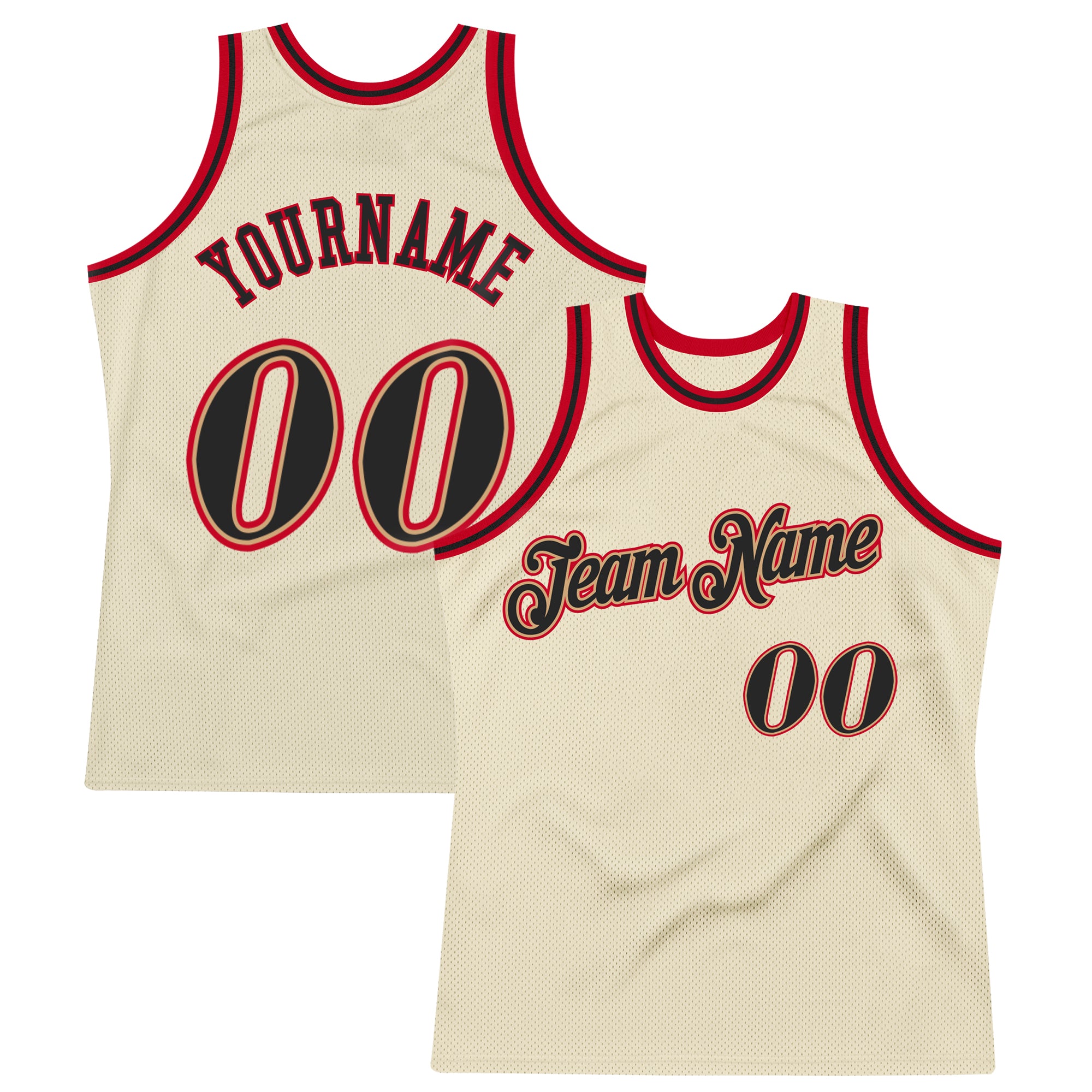 Custom Name Number Personalized Authentic Basketball Jersey Cream Black Red Throwback Personalized Cream Black-Red Authentic
