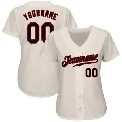 Personalized Black Red Cream Baseball Jersey for Adults - Custom Sports Apparel Personalized Cream Black-Red Baseball Jersey