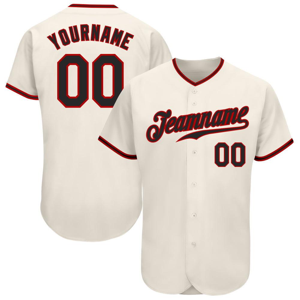 Personalized Black Red Cream Baseball Jersey for Men Women Kids - Custom 3 Personalized Cream Black-Red Baseball Jersey 3
