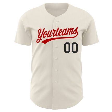 Personalized Black Red Baseball Jersey for Men and Women - Cream Color, Size 4 Personalized Cream Black-Red Baseball Jersey