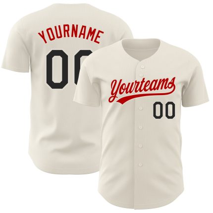 Personalized Black Red Baseball Jersey for Men and Women - Cream Color, Size 4 Personalized Cream Black-Red Baseball Jersey