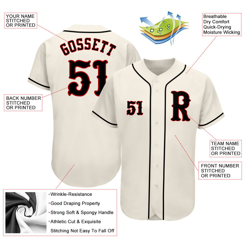 Personalized Black-Red Cream Baseball Jersey for Men and Women, Custom Team Apparel Personalized Cream Black-Red Baseball - Image 3