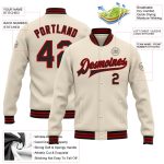 Custom Varsity Letterman Jacket with Personalized Name and Number - Cream Black-Red Full-Snap Bomber Personalized Cream Black-Red
