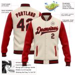 Personalized Black-Red Two-Tone Varsity Letterman Bomber Jacket - Full-Snap Cream Personalized Cream Black-Red Bomber Full-Snap