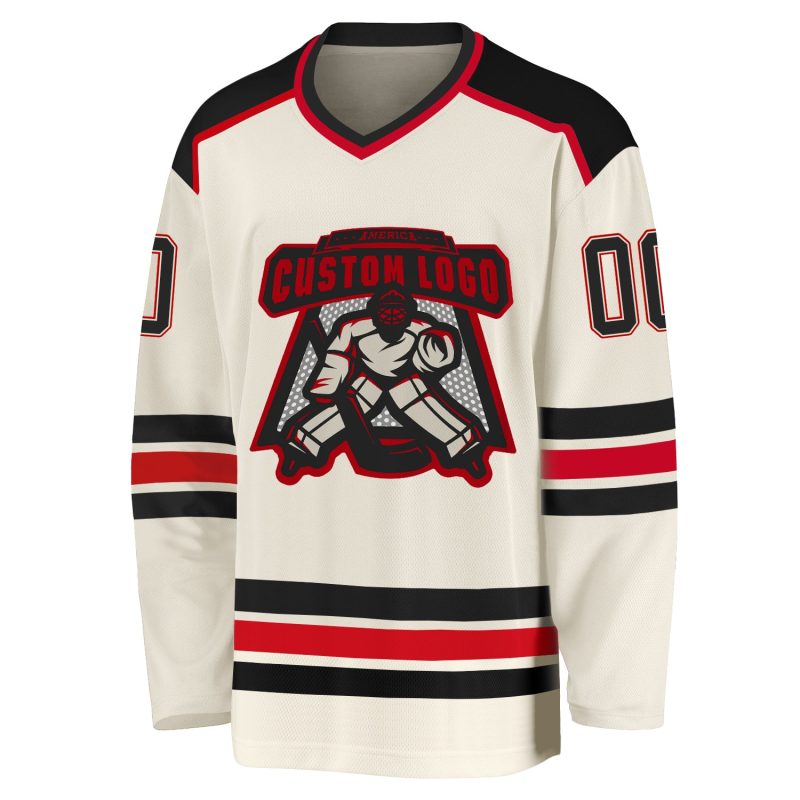 Personalized Black-Red Cream Hockey Jersey - Custom Team Jersey 2 Personalized Cream Black-Red Hockey Jersey 2