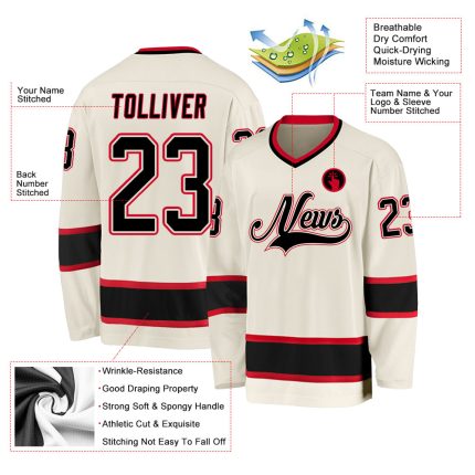 Custom Black-Red Cream Hockey Jersey - Personalized Team Apparel for Fans Personalized Cream Black-Red Hockey Jersey