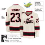 Custom Name and Number Hockey Jersey - Personalized Cream Black-Red Team Jersey Personalized Cream Black-Red Hockey Jersey