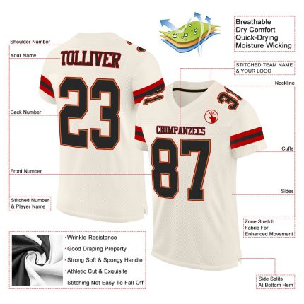 Custom Black Red Mesh Football Jersey - Personalized Sports Apparel Personalized Cream Black-Red Mesh Football Jersey
