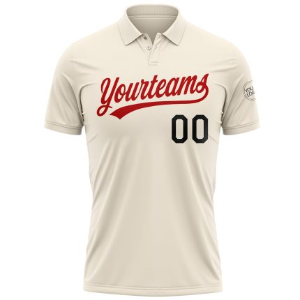 Personalized Black-Red Performance Vapor Golf Polo Shirt - Custom Cream Color Personalized Cream Black-Red Performance Vapor