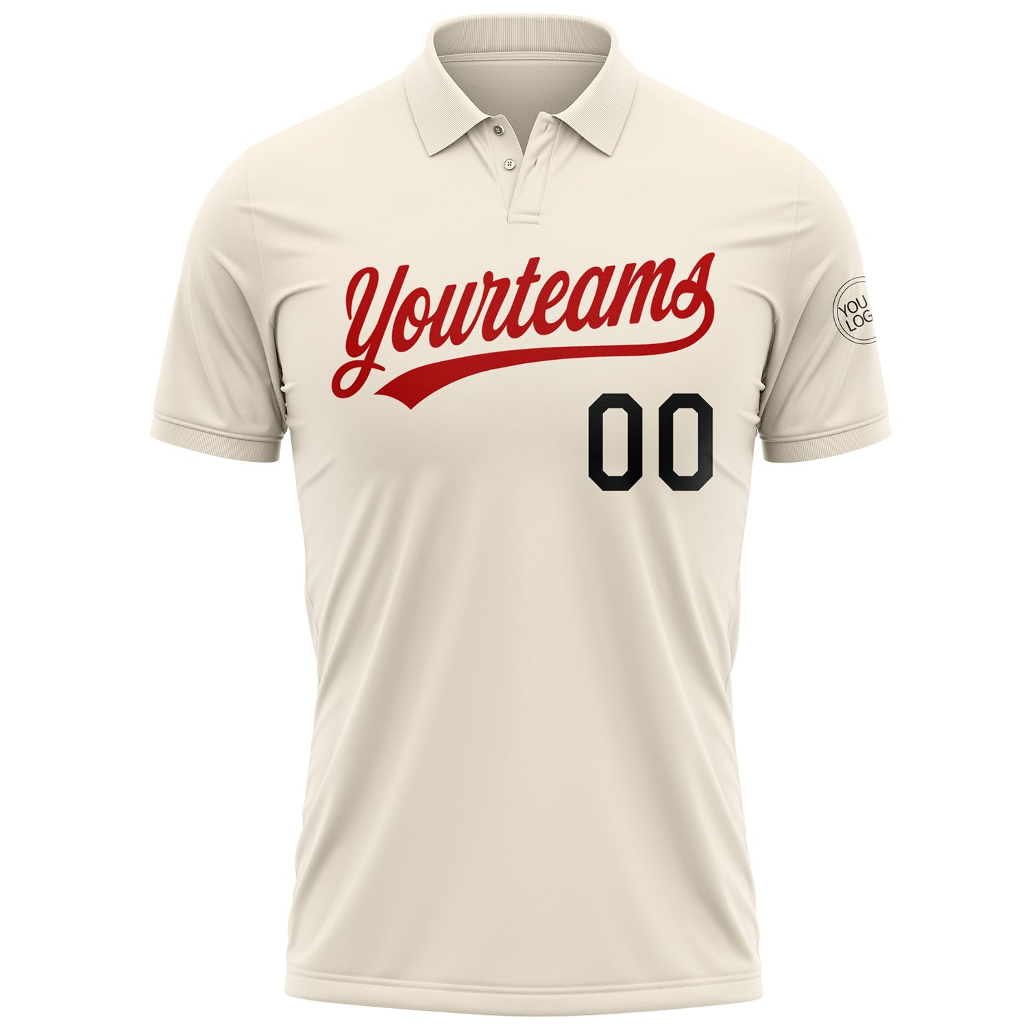 Personalized Black-Red Performance Vapor Golf Polo Shirt - Custom Cream Color Personalized Cream Black-Red Performance Vapor - Image 2