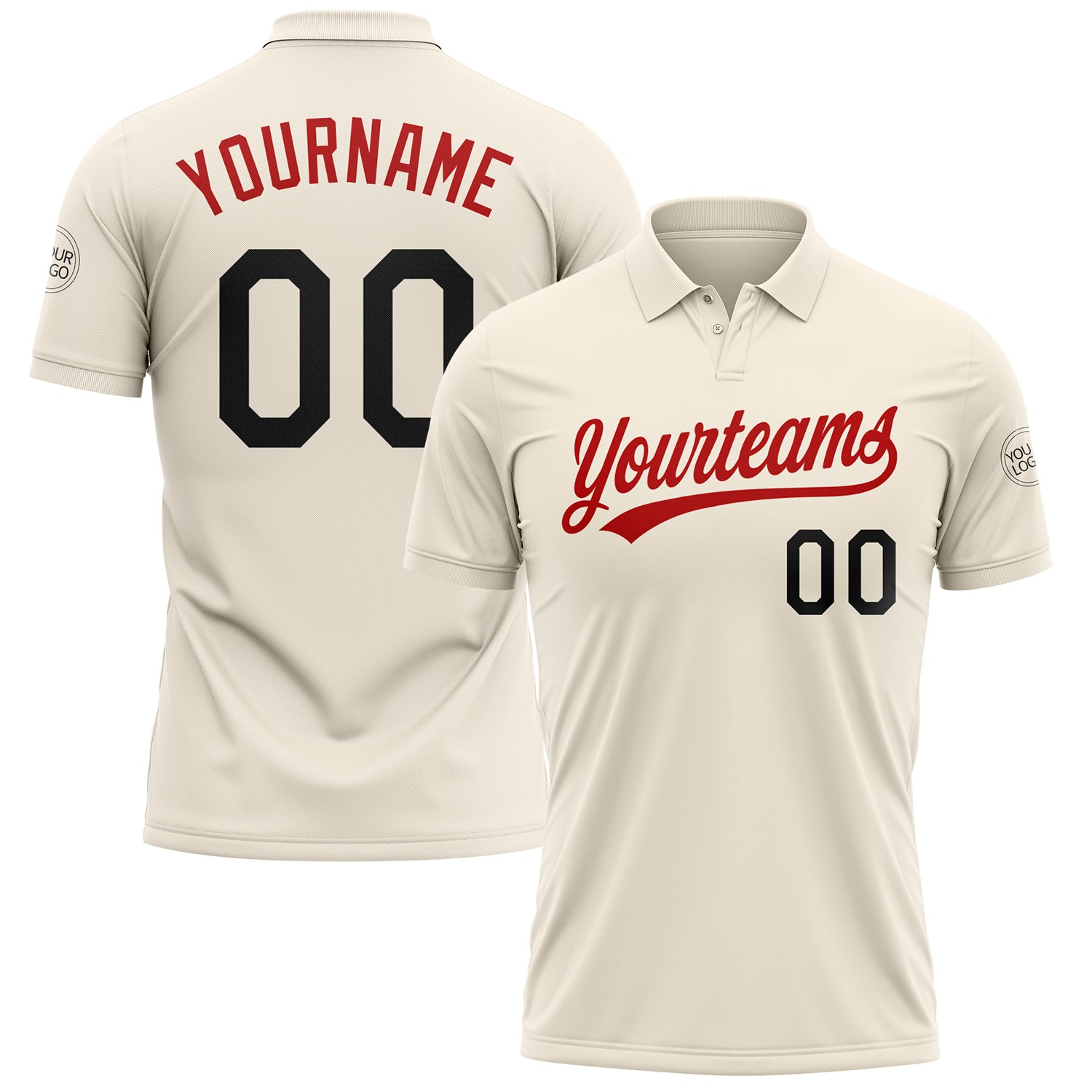Personalized Black-Red Performance Vapor Golf Polo Shirt - Custom Cream Color Personalized Cream Black-Red Performance Vapor