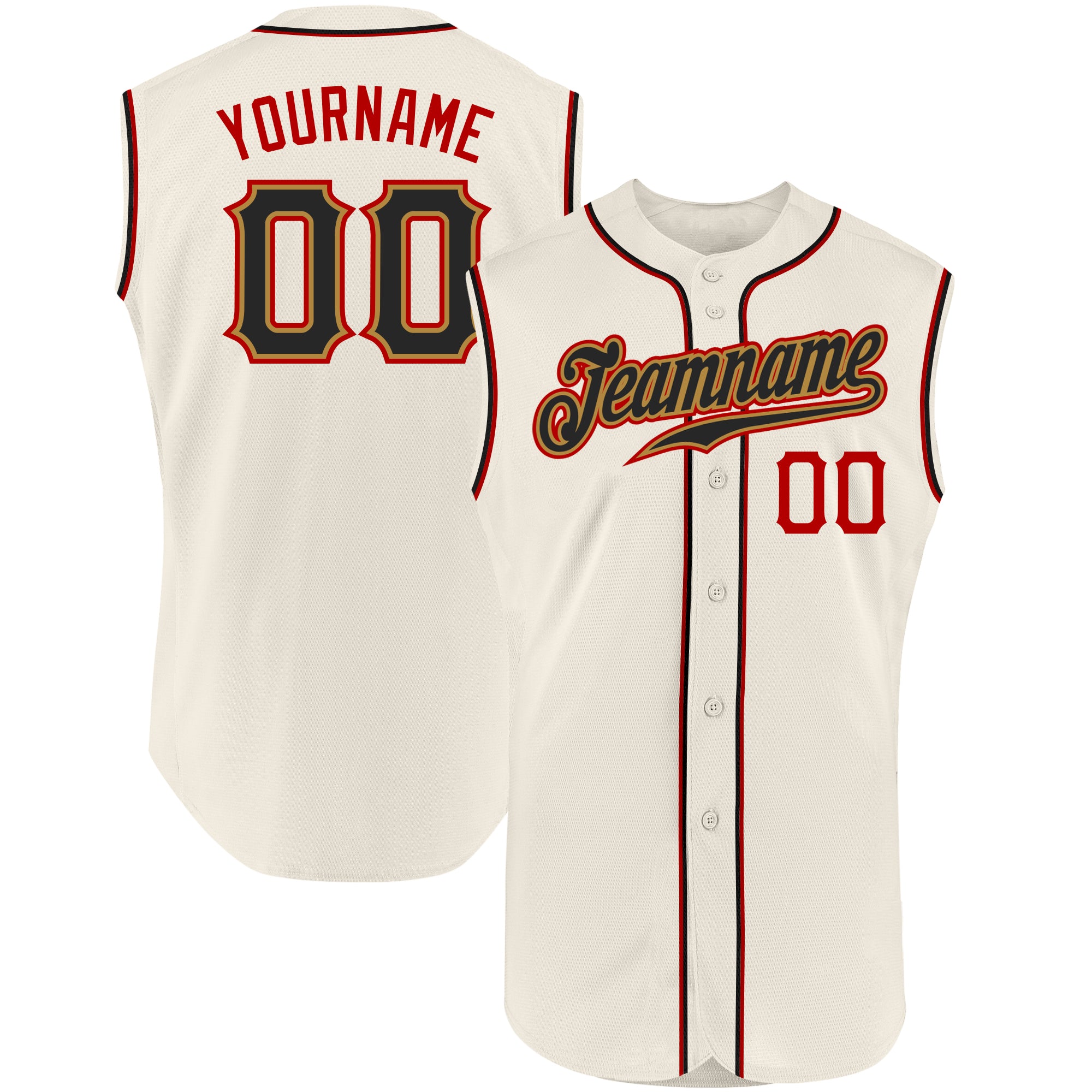 Personalized Black Red Cream Baseball Jersey Sleeveless for Men and Women Personalized Cream Black-Red Sleeveless Baseball