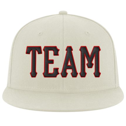 Custom Adjustable Snapback Hat with Cream Black-Red Stitching - Personalized Cap Personalized Cream Black-Red Stitched Adjustable