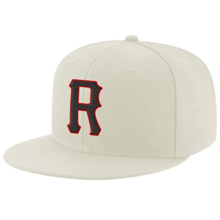 Custom Adjustable Snapback Hat with Cream Black-Red Stitching - Personalized Cap Personalized Cream Black-Red Stitched Adjustable