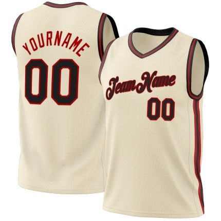 Personalized Black-Red Throwback Basketball Jersey - Custom Cream Jersey 3 Personalized Cream Black-Red Throwback Basketball