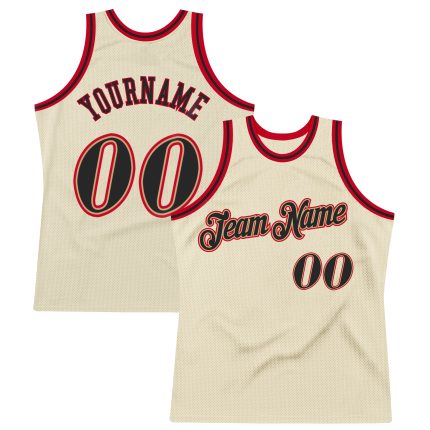 Personalized Black Red Cream Throwback Basketball Jersey for Men and Women Personalized Cream Black-Red Throwback Basketball