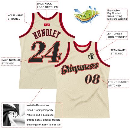 Personalized Black Red Cream Throwback Basketball Jersey for Men and Women Personalized Cream Black-Red Throwback Basketball