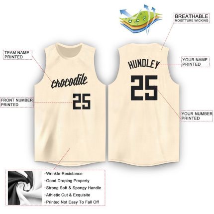 Personalized Black Cream Basketball Jersey - Round Neck Athletic Apparel Personalized Cream Black Round Neck Basketball Jersey