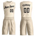 Custom Basketball Jersey with Personalized Name and Number, Cream Black Round Neck Suit Personalized Cream Black Round Neck