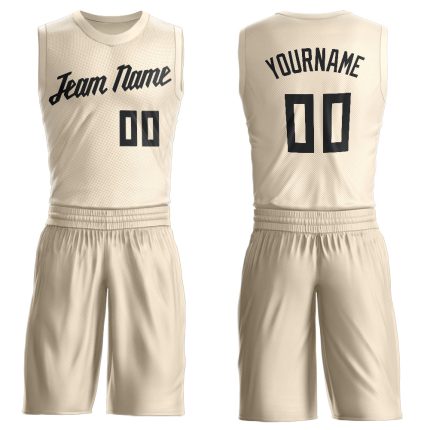 Custom Basketball Jersey with Personalized Name and Number, Cream Black Round Neck Suit Personalized Cream Black Round Neck