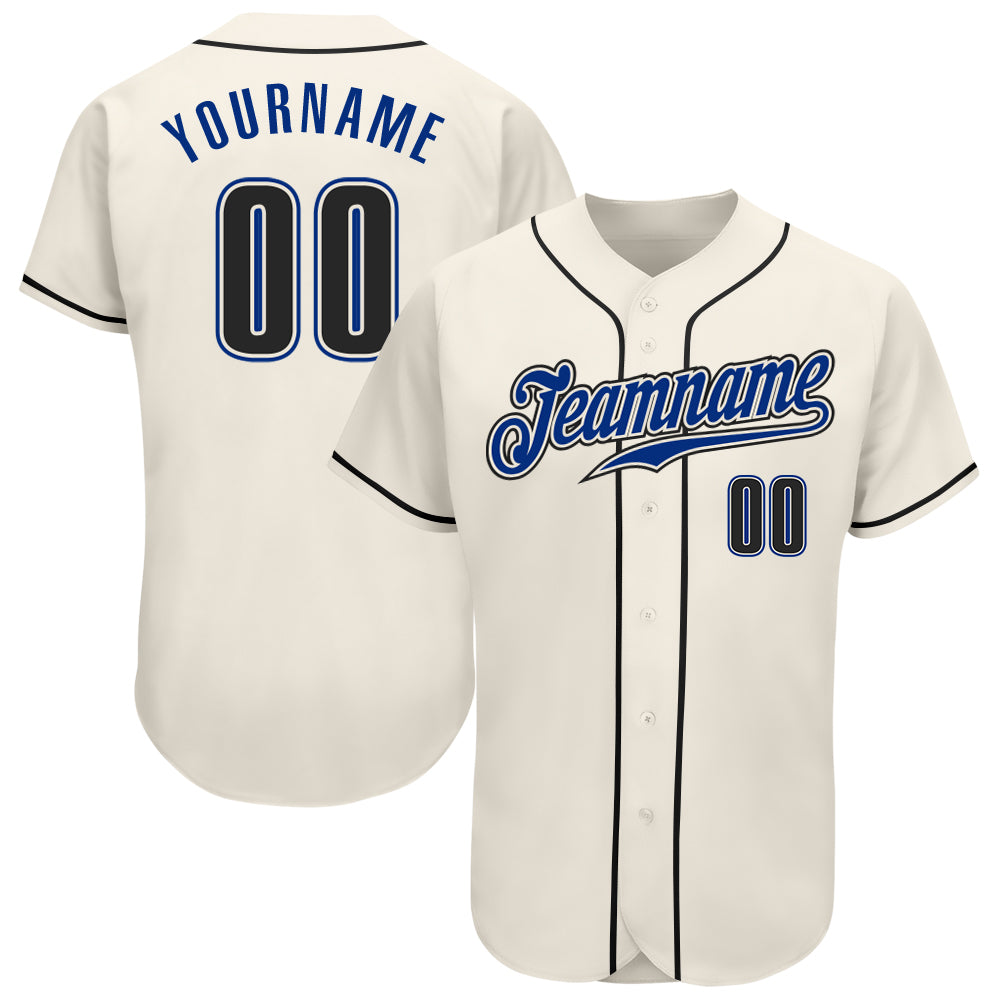 Personalized Black-Royal Baseball Jersey - Custom Cream Color Jersey for Men Personalized Cream Black-Royal Baseball Jersey