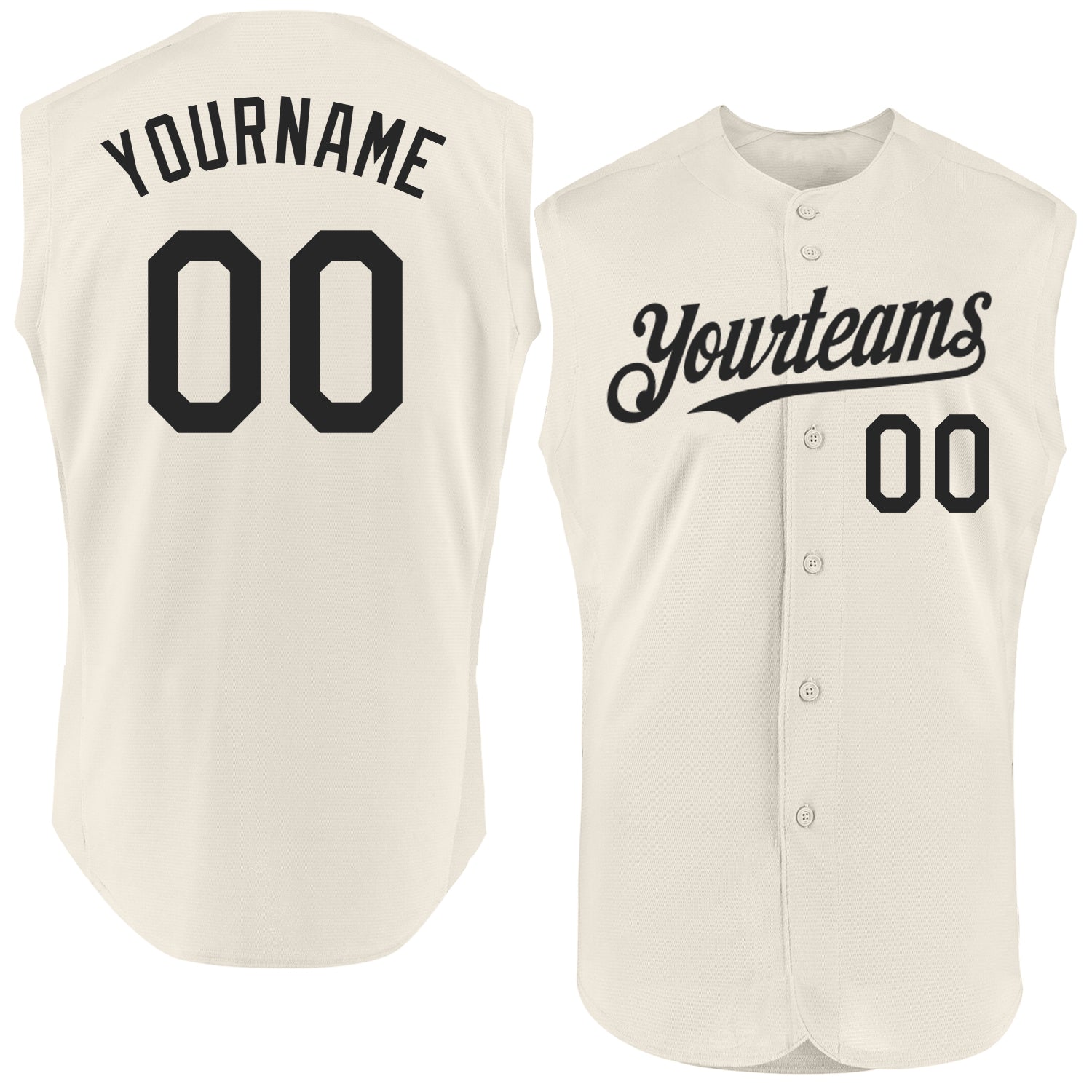 Personalized Custom Cream Black Sleeveless Baseball Jersey for Men and Women Personalized Cream Black Sleeveless Baseball