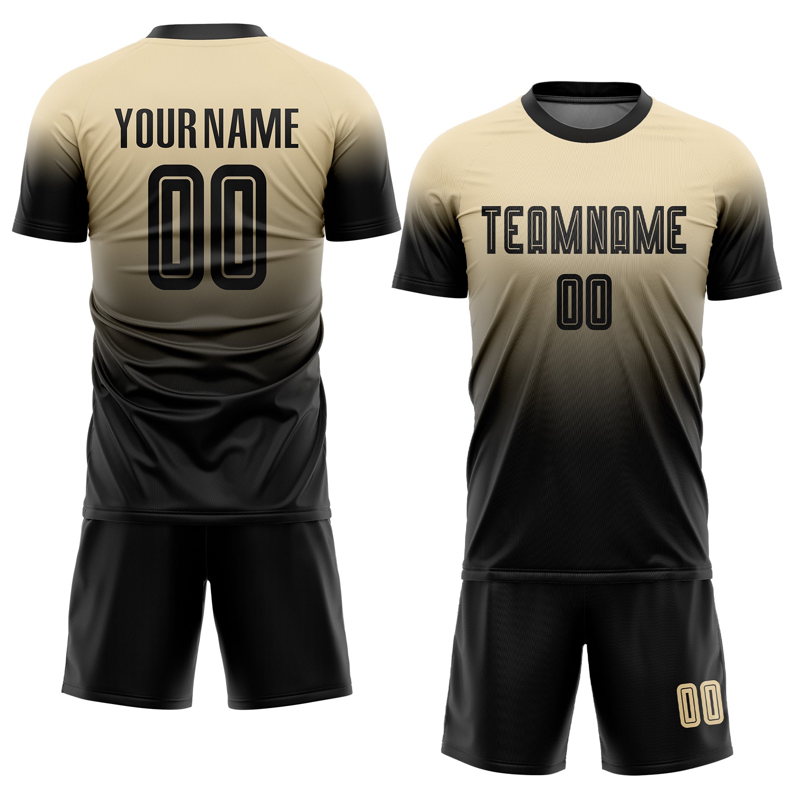 Personalized Cream Black Sublimation Fade Fashion Soccer Uniform Jersey Personalized Black Cream Fade Soccer Uniform Jersey for Fashion Players Personalized Cream Black Sublimation Fade Fashion - Image 2