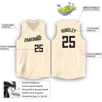 Personalized Black V-Neck Basketball Jersey for Men - Custom Cream Design Personalized Cream Black V-Neck Basketball Jersey