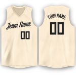 Personalized Black V-Neck Basketball Jersey for Men - Custom Cream Design Personalized Cream Black V-Neck Basketball Jersey