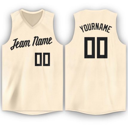 Personalized Black V-Neck Basketball Jersey for Men - Custom Cream Design Personalized Cream Black V-Neck Basketball Jersey