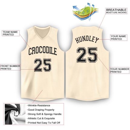 Custom Black Cream V-Neck Basketball Jersey for Men and Women - Personalized Sportswear Personalized Cream Black V-Neck Basketball