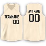 Personalized V-Neck Basketball Jersey in Cream and Black for Custom Team Apparel Personalized Cream Black V-Neck Basketball