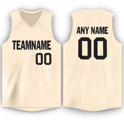 Personalized V-Neck Basketball Jersey in Cream and Black for Custom Team Apparel Personalized Cream Black V-Neck Basketball