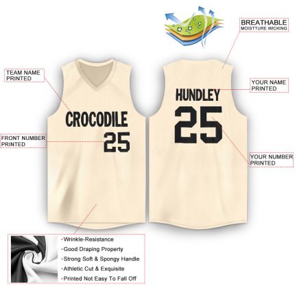 Personalized V-Neck Basketball Jersey in Cream and Black for Custom Team Apparel Personalized Cream Black V-Neck Basketball