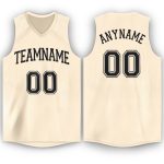 Custom Name and Number Basketball Jersey Personalized Cream Black V-Neck Personalized Cream Black V-Neck Basketball Jersey