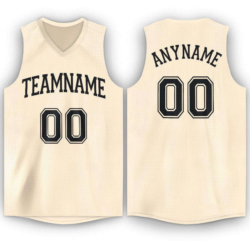 Custom Name and Number Basketball Jersey Personalized Cream Black V-Neck Personalized Cream Black V-Neck Basketball Jersey