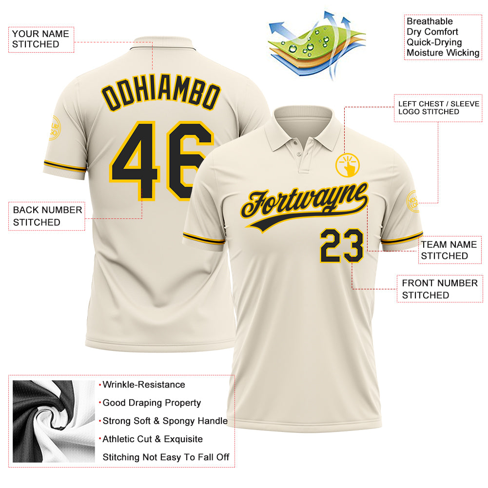 Personalized Cream Black-Yellow Performance Vapor Golf Polo Shirt Personalized Performance Golf Polo Shirt in Cream, Black, and Yellow Personalized Cream Black-Yellow Performance Vapor Golf - Image 3
