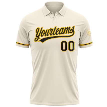 Personalized Performance Golf Polo Shirt in Cream, Black, and Yellow Personalized Cream Black-Yellow Performance Vapor Golf