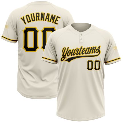 Personalized Unisex Softball Jersey - Cream Black-Yellow Two-Button Design Personalized Cream Black-Yellow Two-Button Unisex