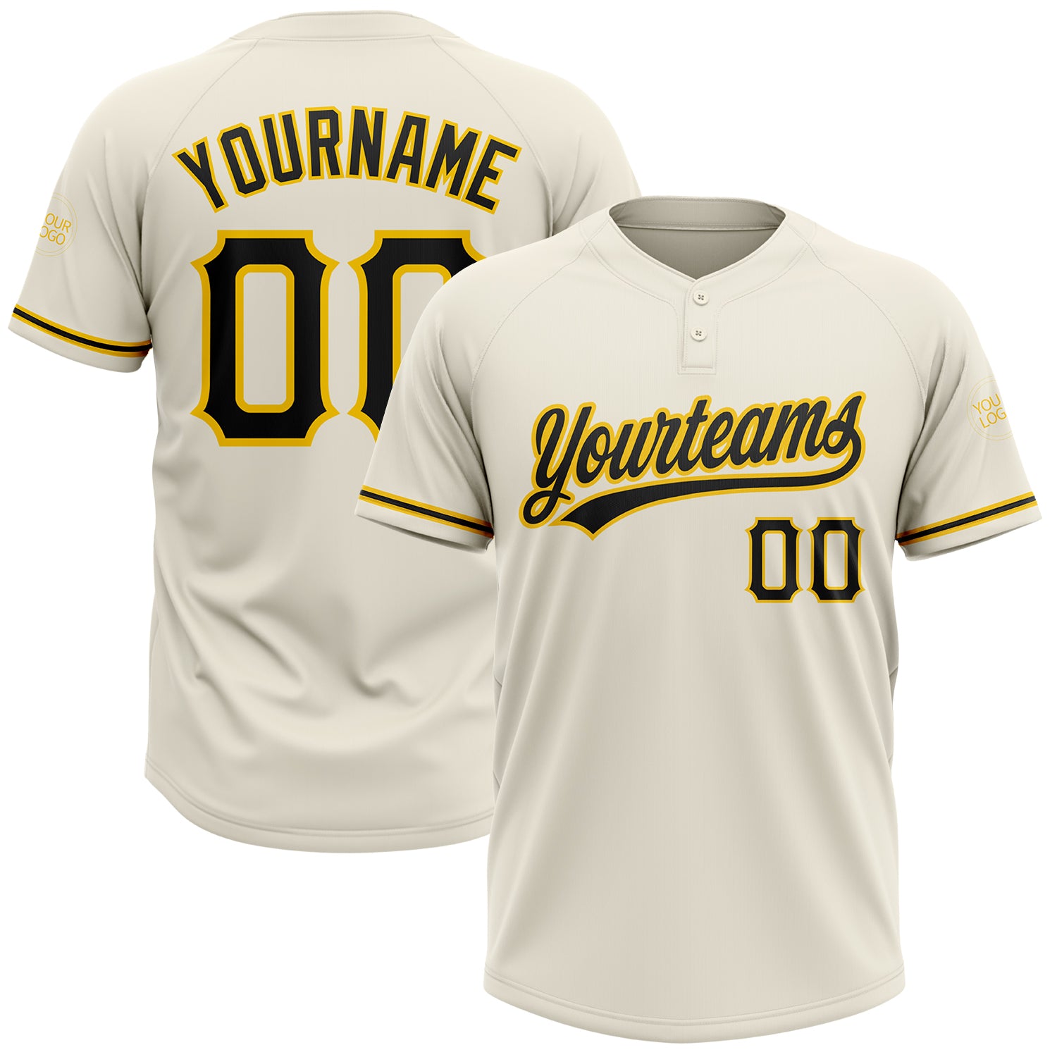 Custom Name Number Personalized Softball Jersey Unisex Cream Black-Yellow Two-Button Design Personalized Cream Black-Yellow