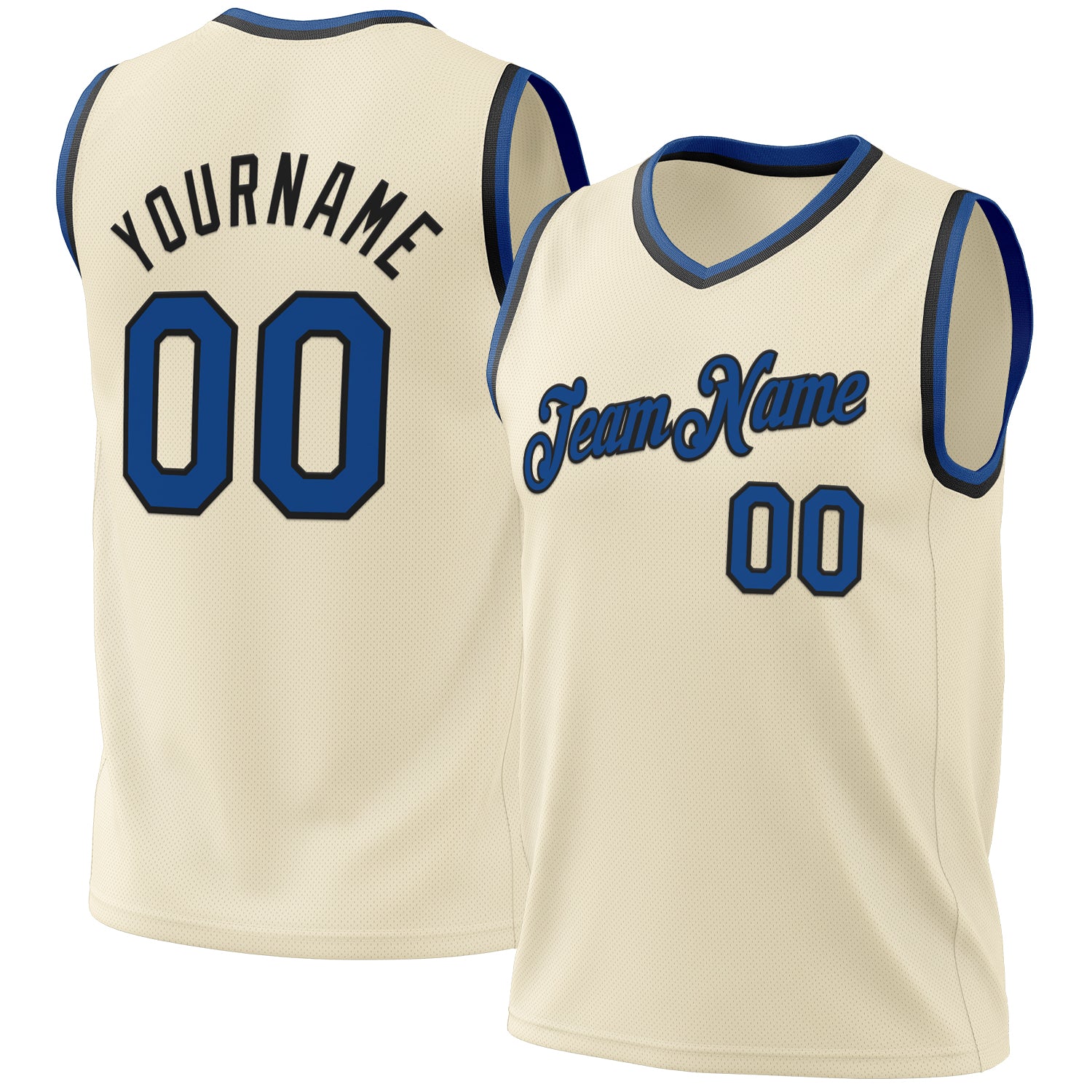 Personalized Authentic Basketball Jersey - Cream Blue-Black Throwback Design Personalized Cream Blue-Black Authentic Throwback