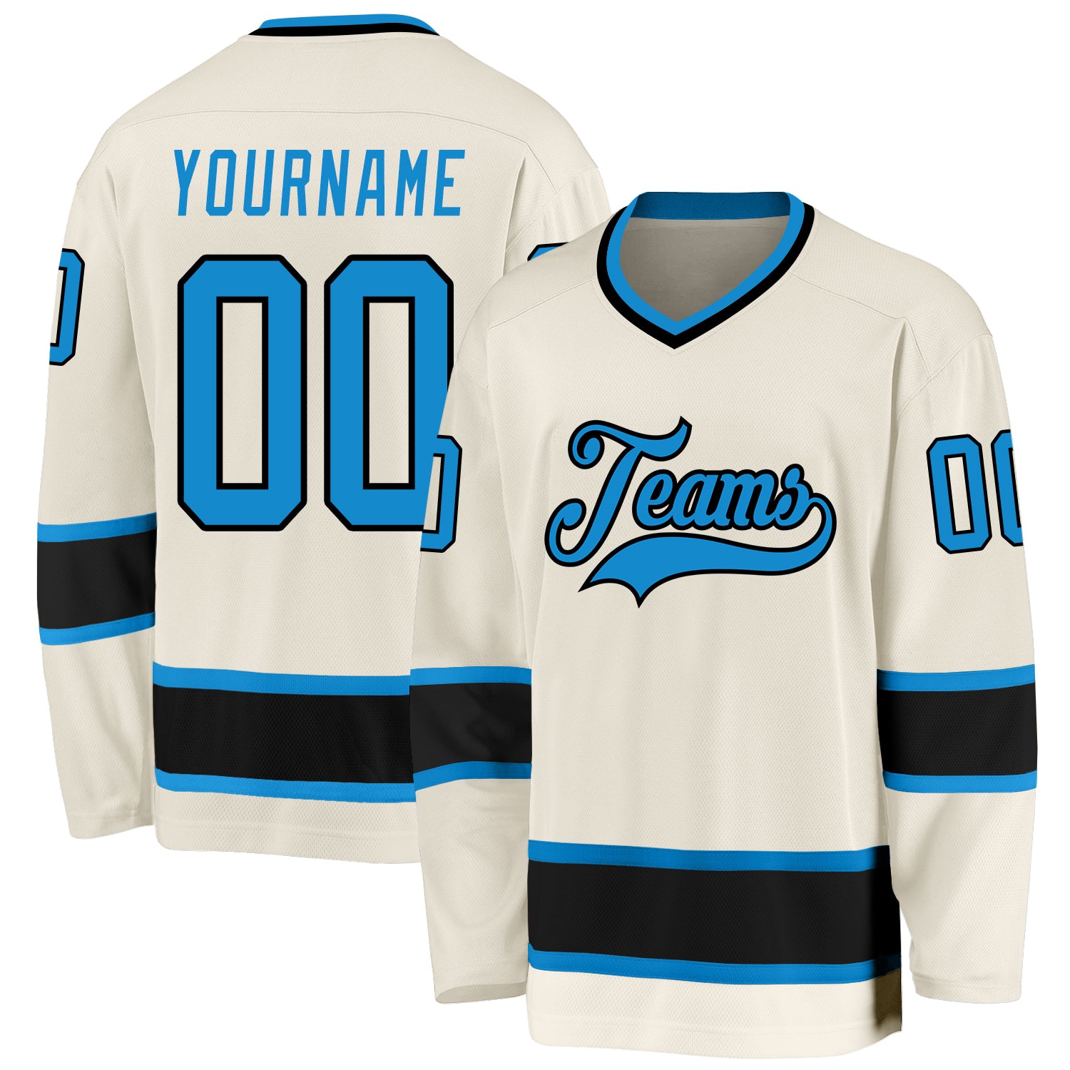 Custom Blue-Black Hockey Jersey - Personalized Team Jersey for Fans Personalized Cream Blue-Black Hockey Jersey
