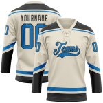 Personalized Hockey Jersey with Cream Blue-Black Lace Neck Design Personalized Cream Blue-Black Hockey Lace Neck Jersey