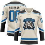 Custom Name and Number Hockey Jersey - Personalized Cream Blue-Black Lace Neck Team Jersey Personalized Cream Blue-Black