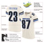 Personalized Blue Black Mesh Football Jersey - Custom Cream Color Jersey for Fans Personalized Cream Blue-Black Mesh Football