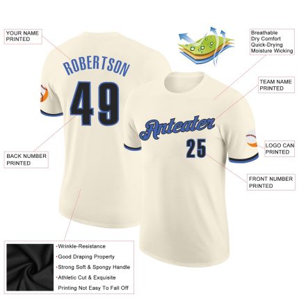 Customizable Blue-Black Performance Shirt for Men and Women - Personalized Cream T-Shirt Personalized Cream Blue-Black Performance
