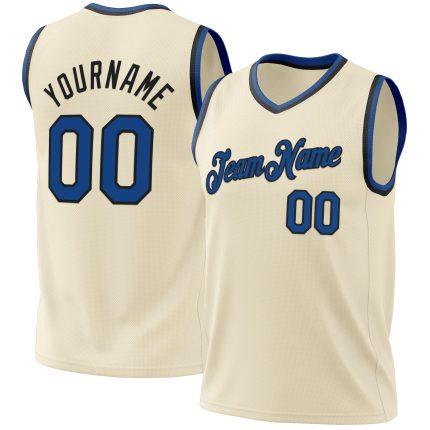 Personalized Blue Black Throwback Basketball Jersey Cream Color 2 Personalized Cream Blue-Black Throwback Basketball Jersey