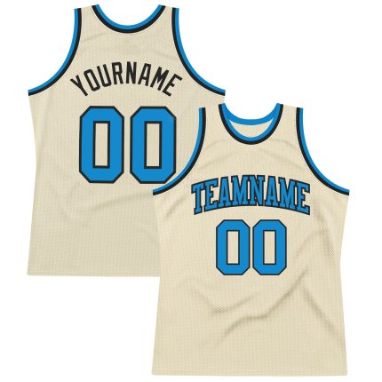 Personalized Blue-Black Basketball Jersey - Cream Throwback Style Personalized Cream Blue-Black Throwback Basketball Jersey